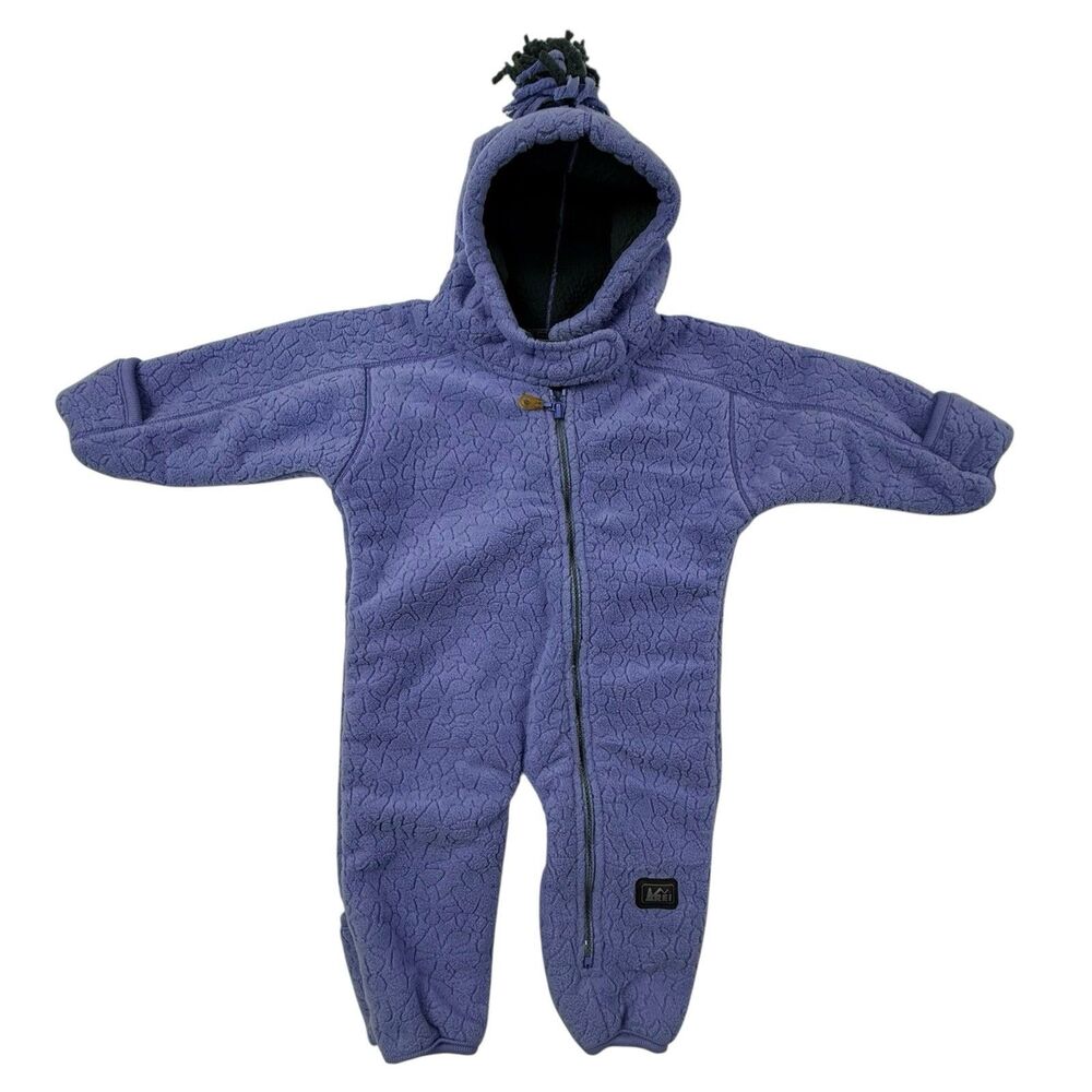REI Baby One Piece Snowsuit 3 Months Bunting Purple Textured Fleece Hood Girl